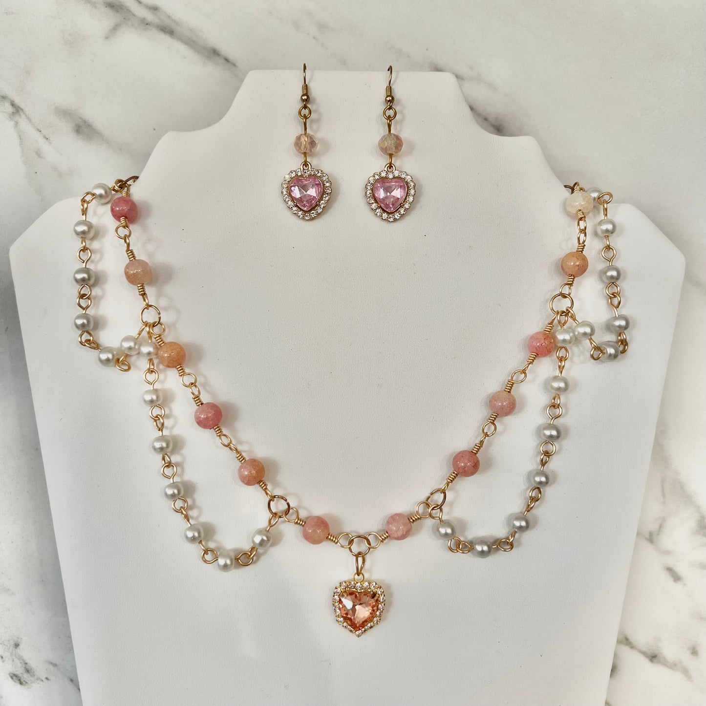 Peachy Princess Necklace & Earring Set